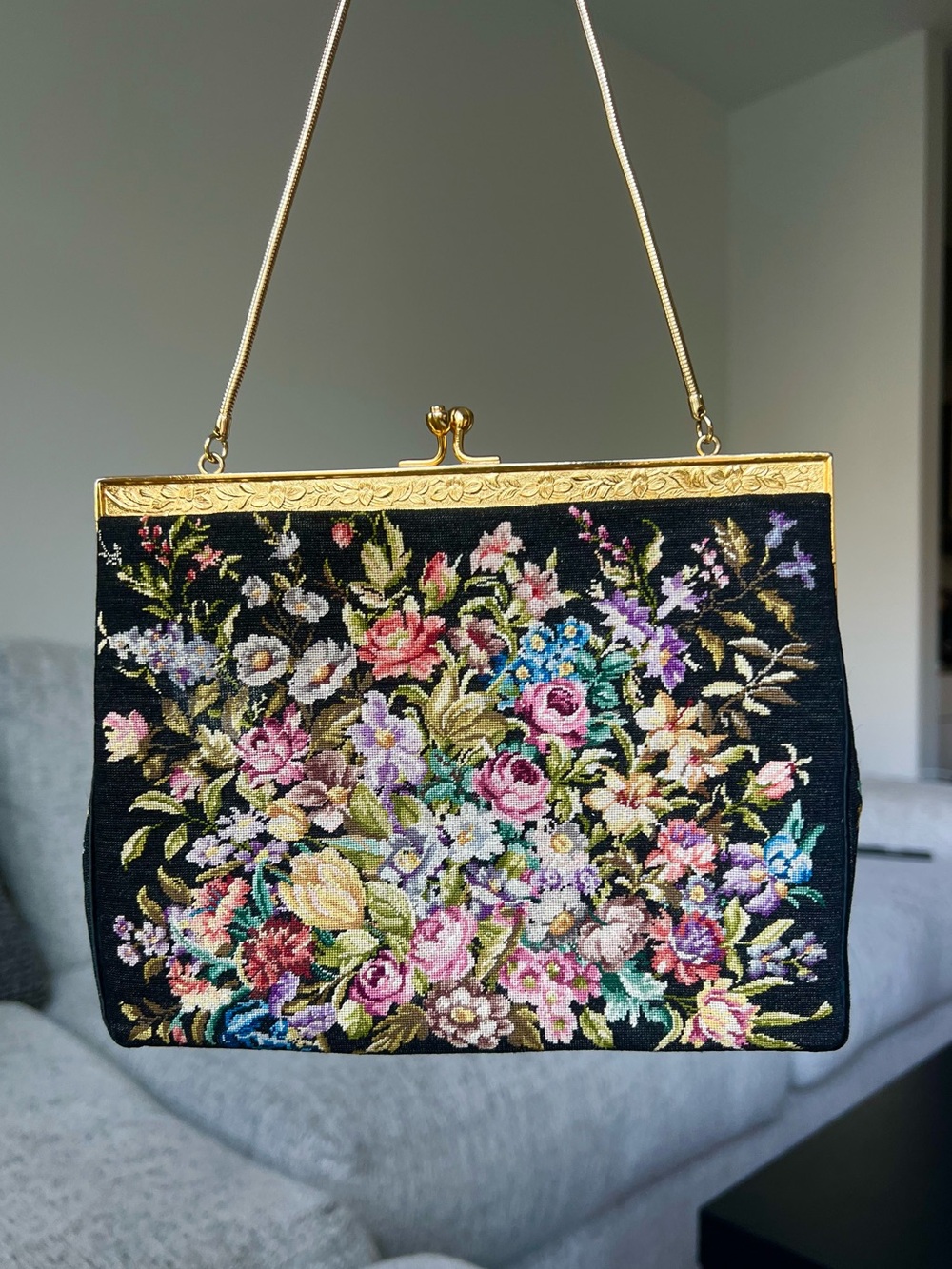 Vintage Floral Needlepoint Purse